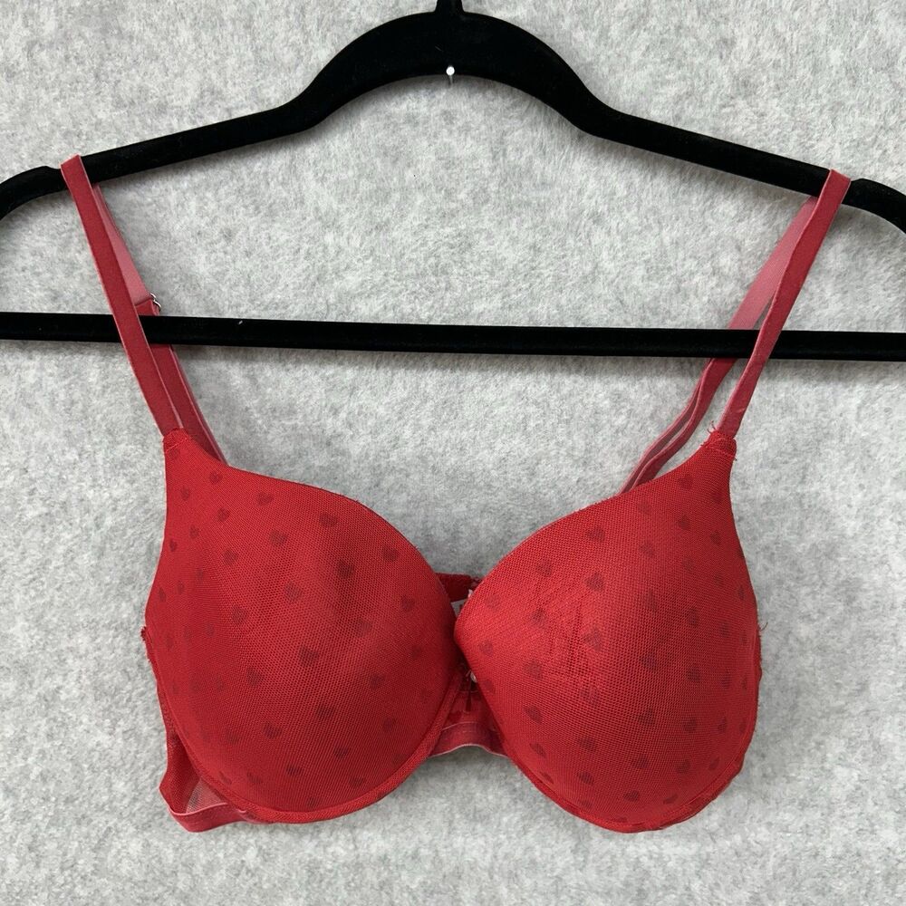 TALLA Women’s Size 36C Red Heart Padded Underwire Bra With Bow And Faux Pearl